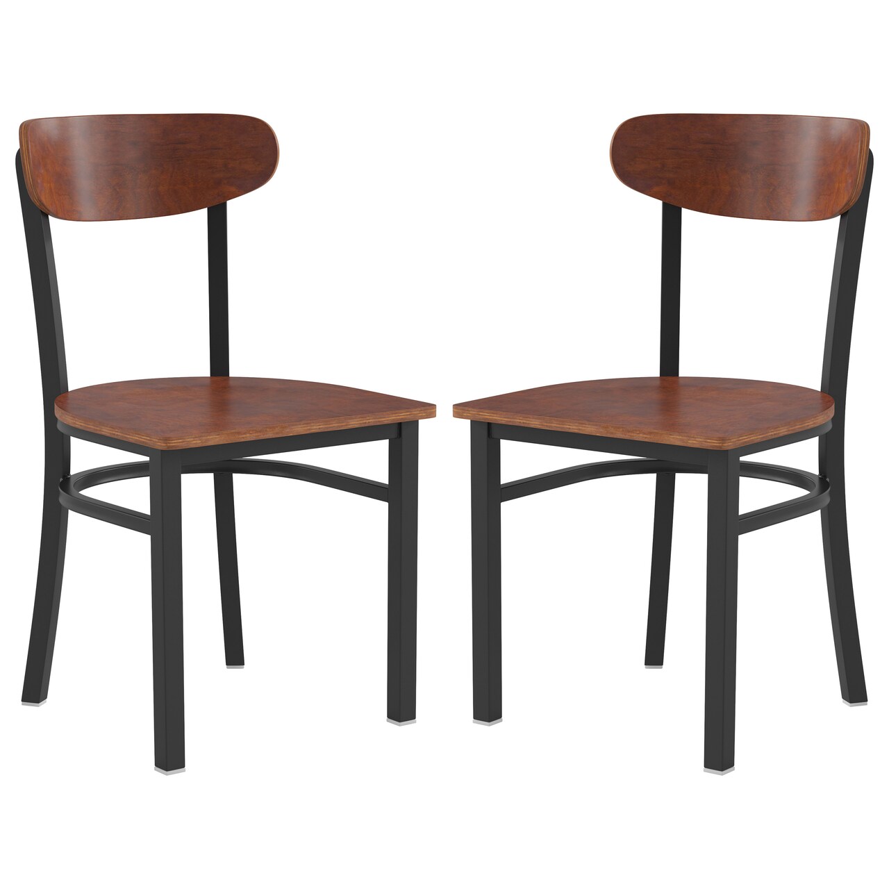 Emma and Oliver Yara Industrial Dining Chair with Rolled Steel Frame and Solid Wood Seat - 500 lbs. Static Weight Capacity